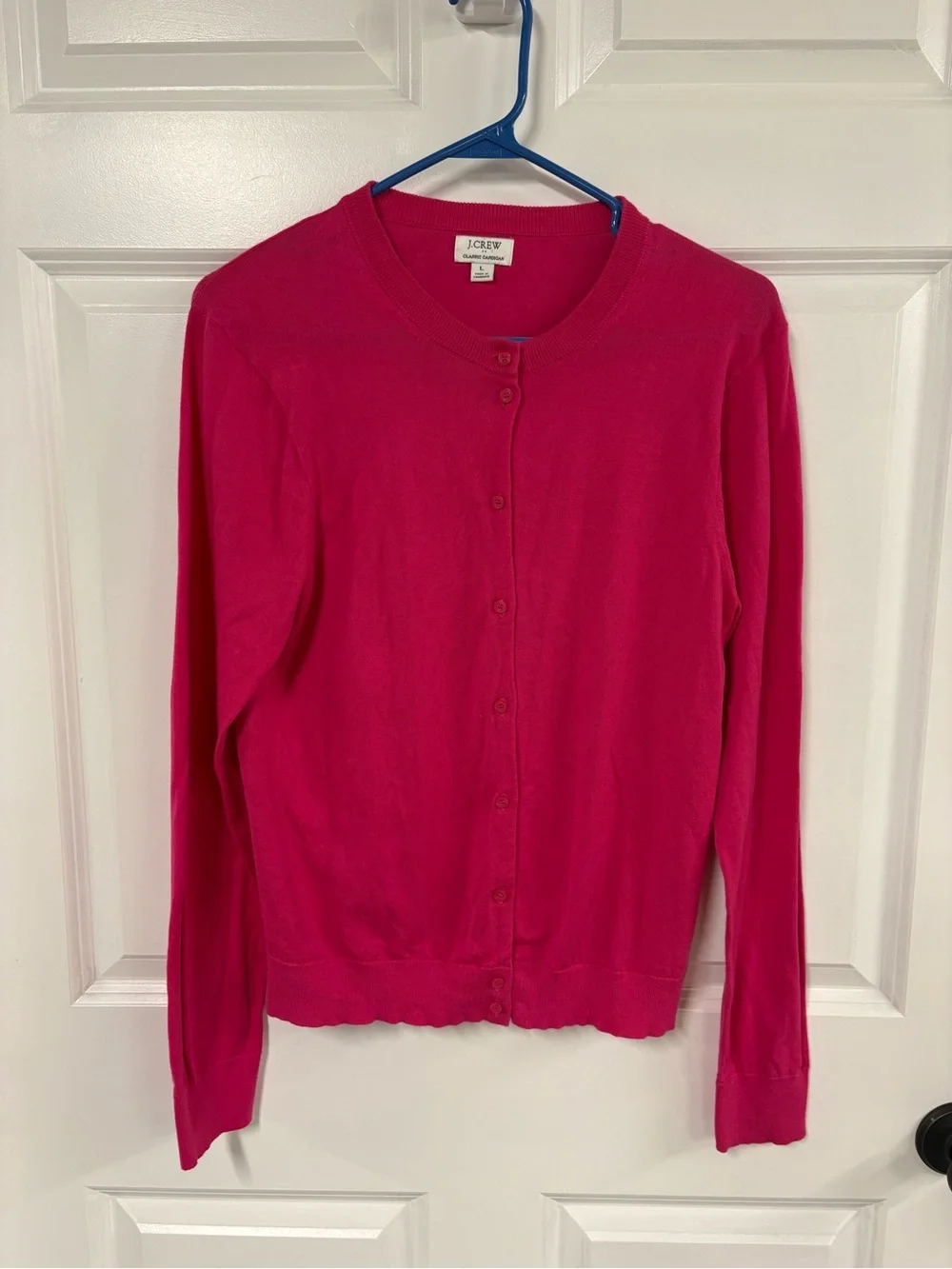 J. Crew Women's Pink Button-Up Crewneck Classic Cardigan Size Large